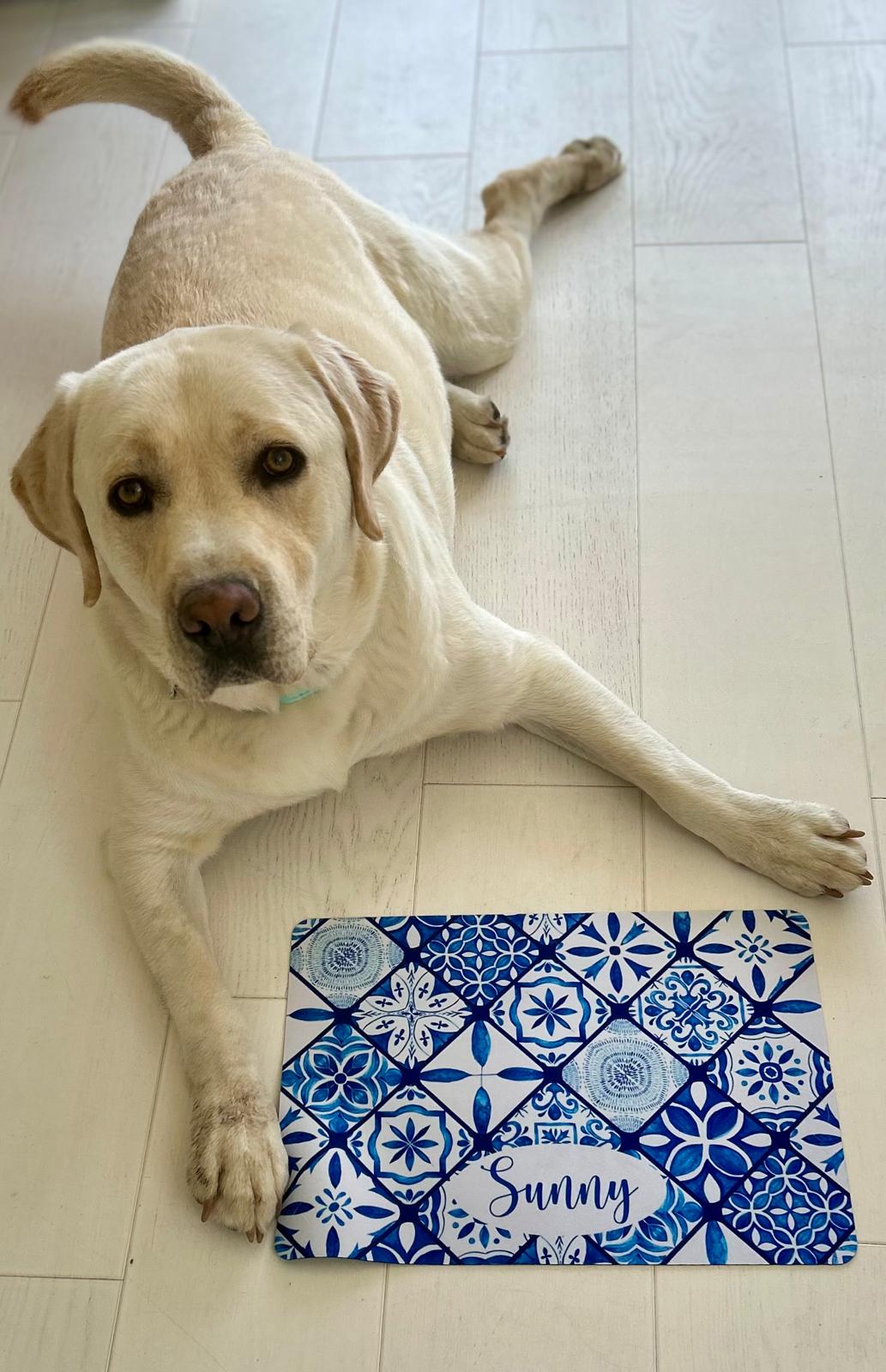 Personalised Pet Bowl Mat Mediterranean tile design