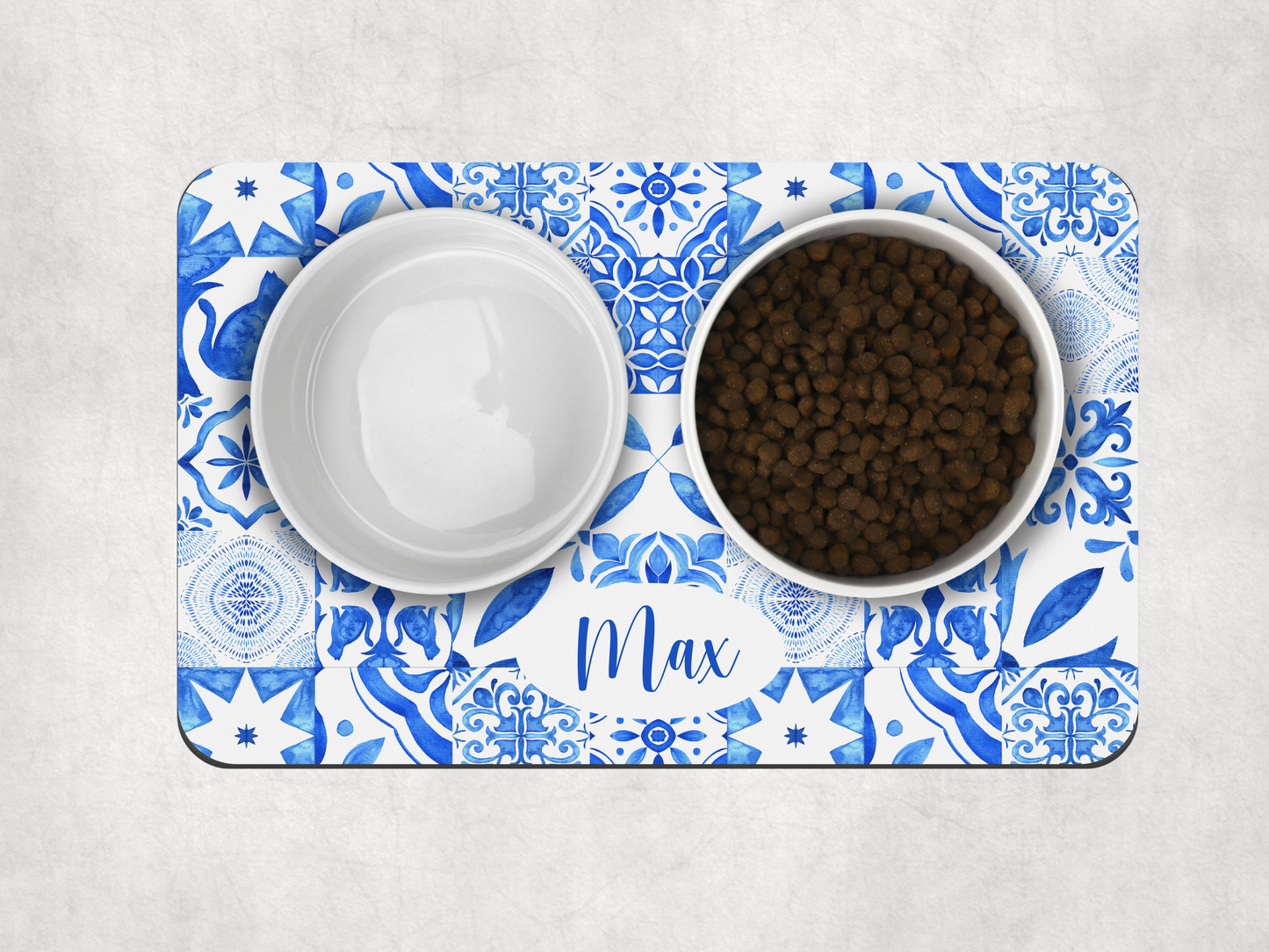 Personalised Pet Bowl Mat Mediterranean tile design