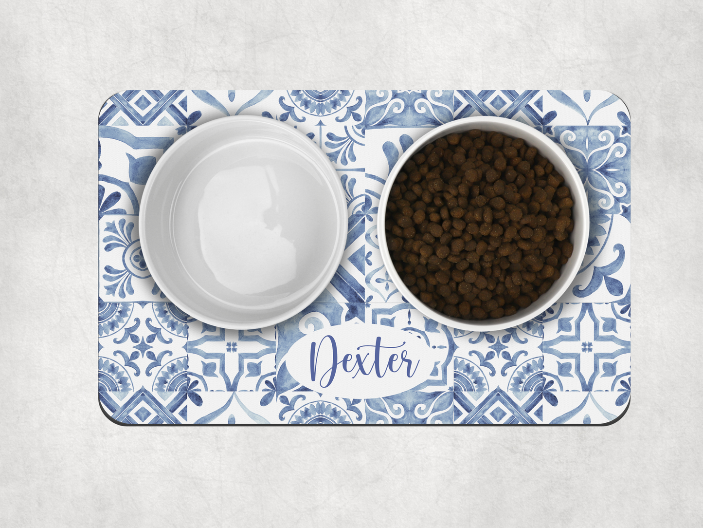 Personalised Pet Bowl Mat Mediterranean tile design