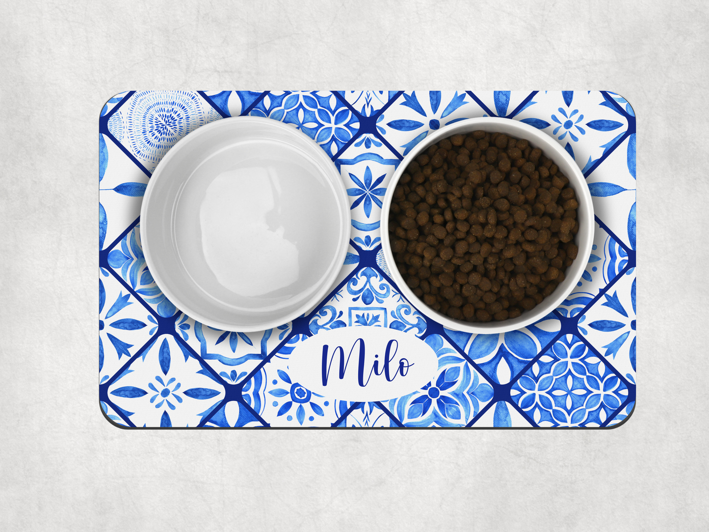 Personalised Pet Bowl Mat Mediterranean tile design