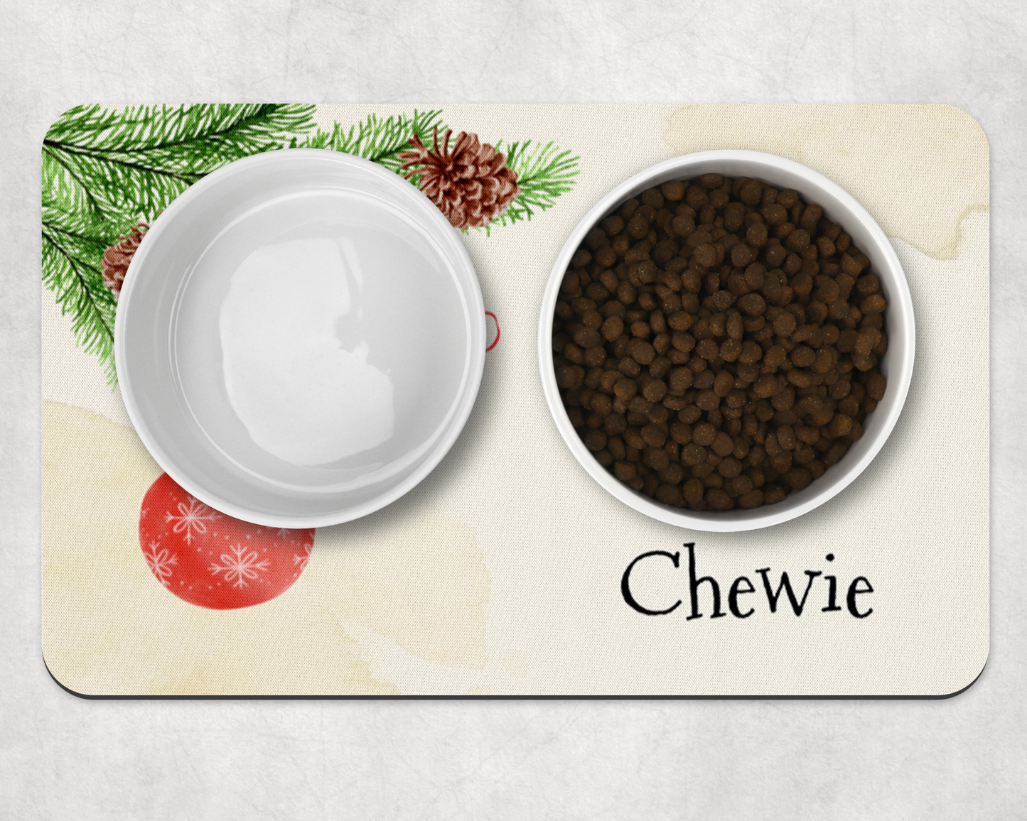 Personalised Pet Bowl Mat Christmas bauble Design