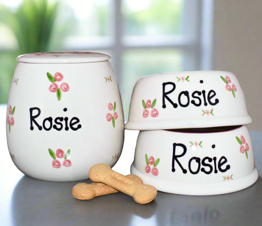 Personalised Slanted Roses design Treat Jar set