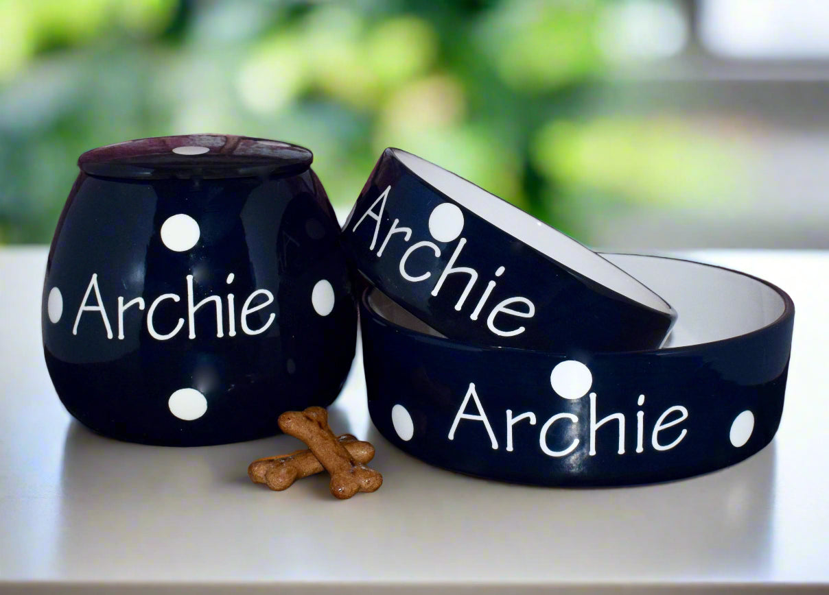 Personalised Straight sided Polka design Treat Jar set