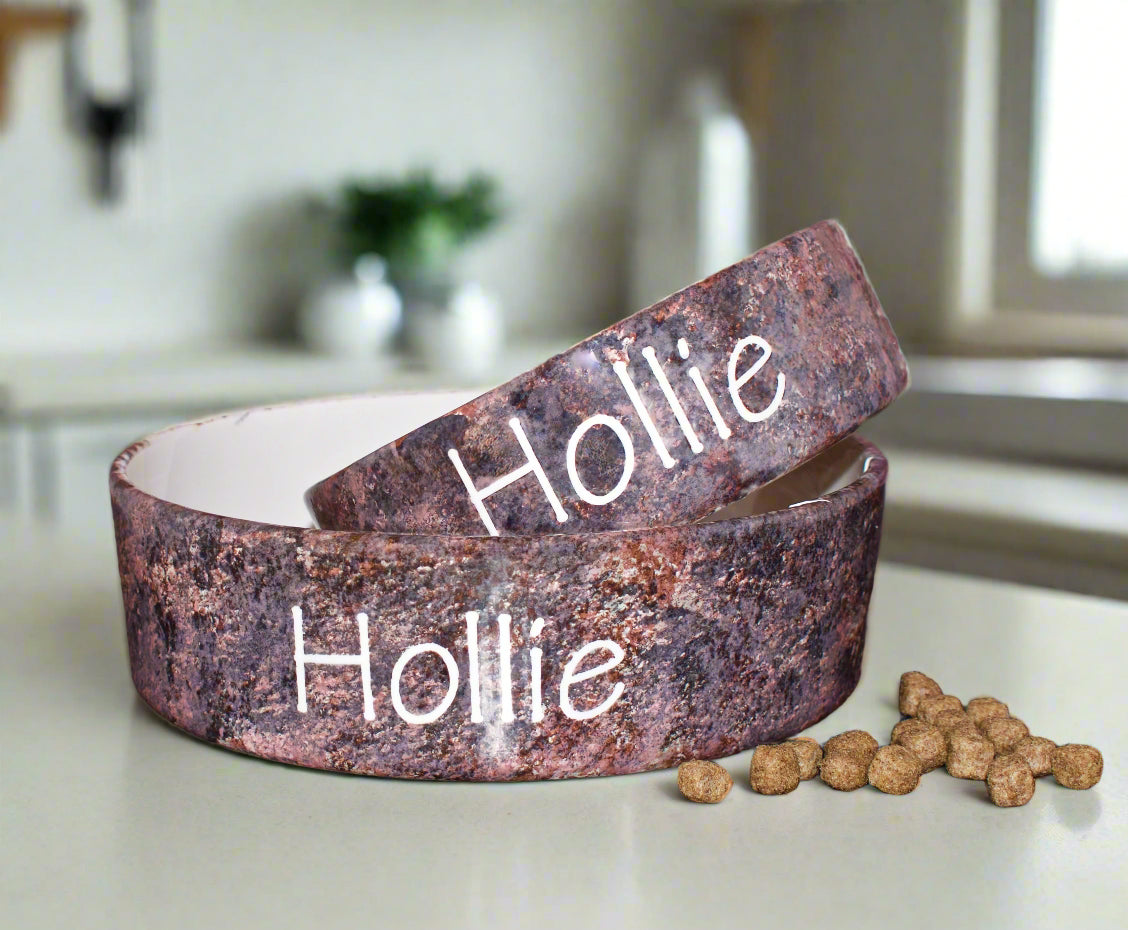 Personalised Straight sided Granite design 2 bowl set