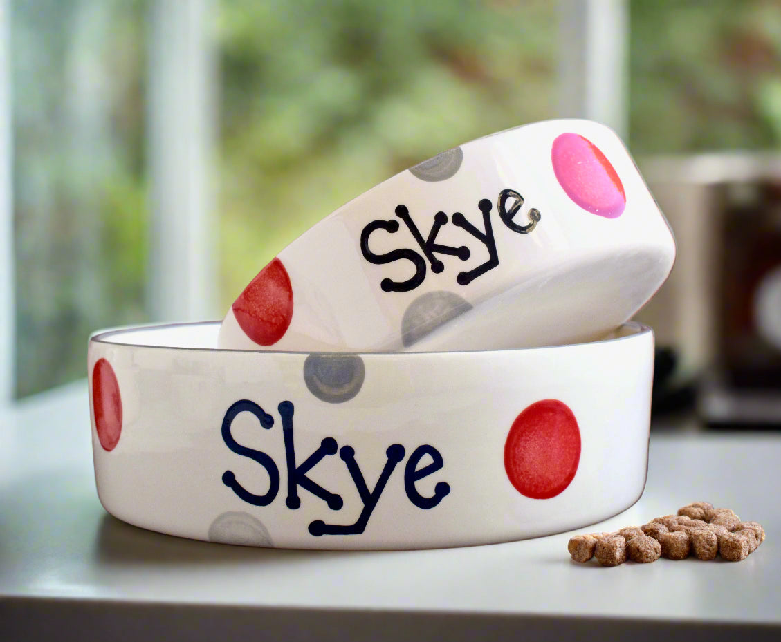 Personalised Straight sided Spotty design 2 bowl set