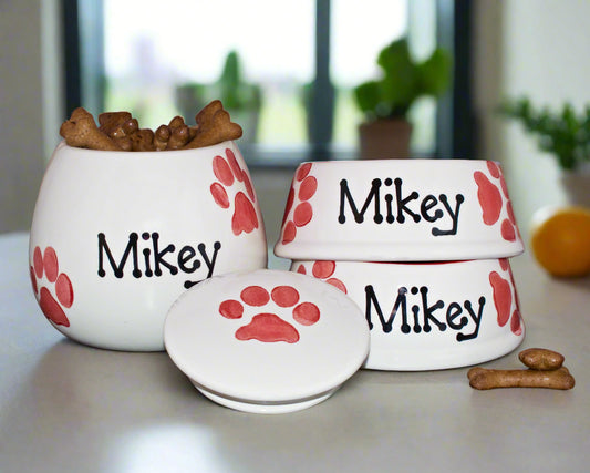Personalised Slanted Paw Print design Treat Jar set