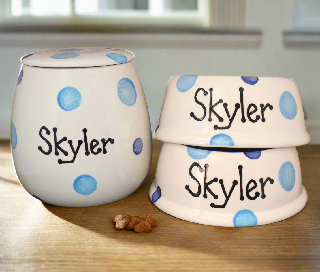 Personalised Slanted Spotty Design Treat Jar set