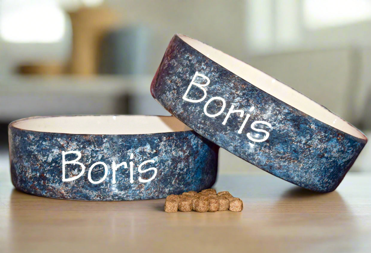 Personalised Straight sided Granite design 2 bowl set