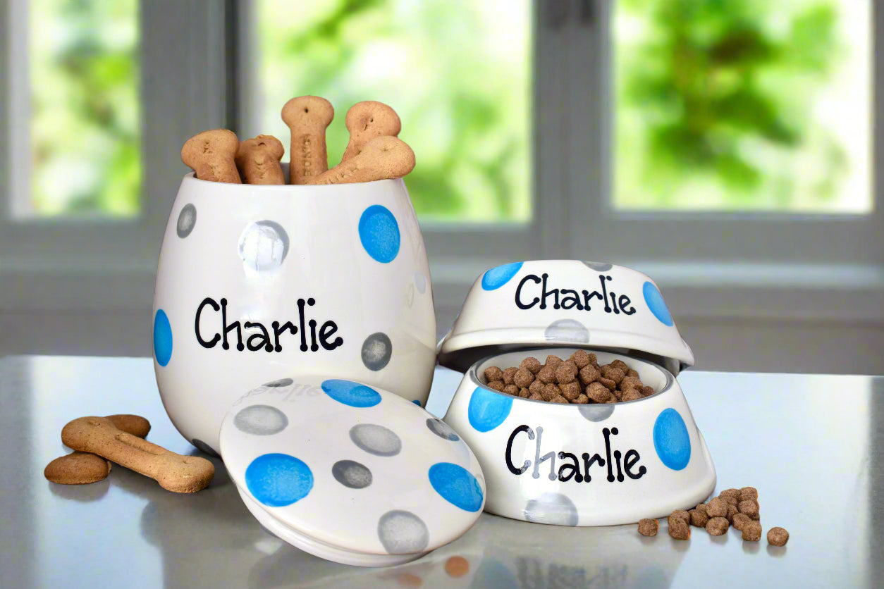 Personalised Slanted Spotty Design Treat Jar set