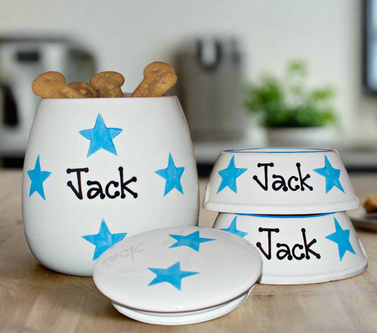 Personalised Slanted Star Print design Treat Jar set