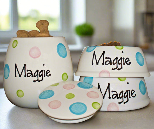 Personalised Slanted Spotty Design Treat Jar set