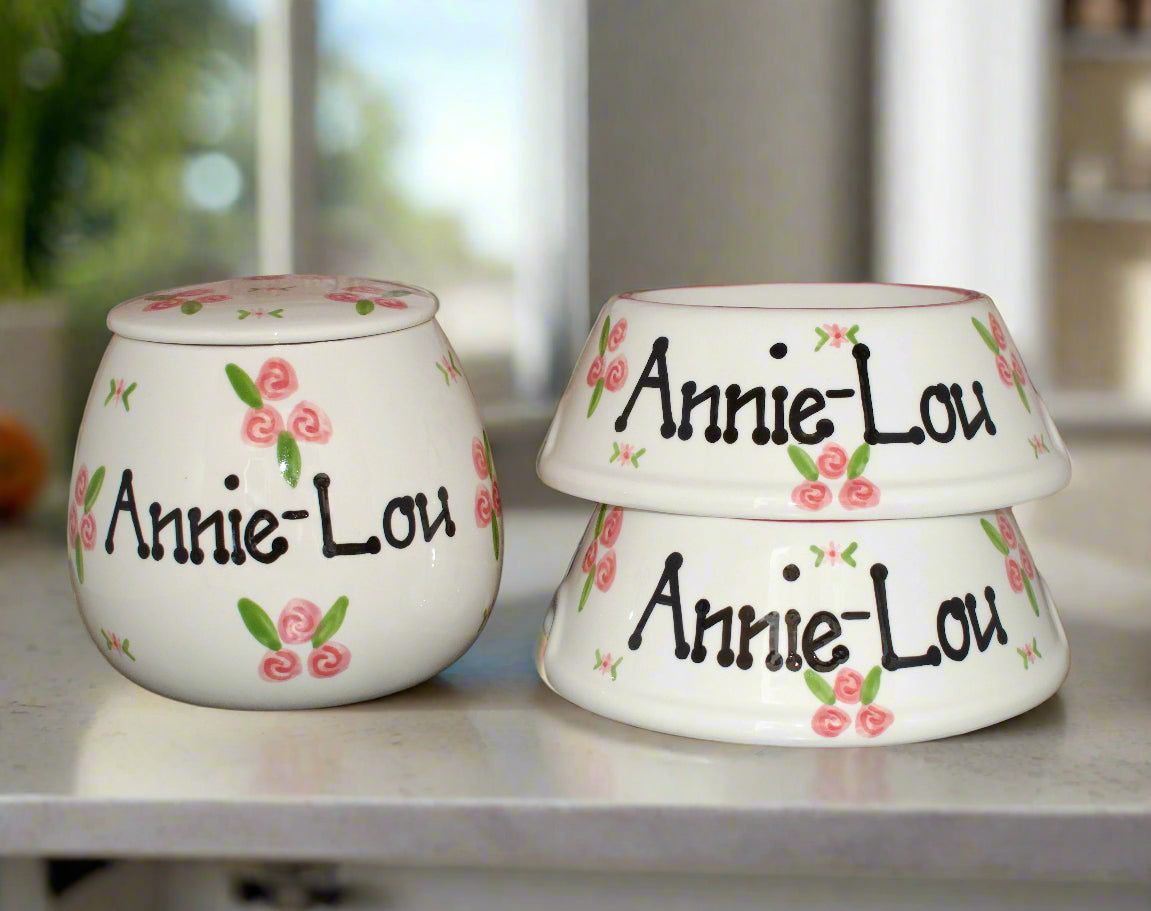 Personalised Slanted Roses design Treat Jar set