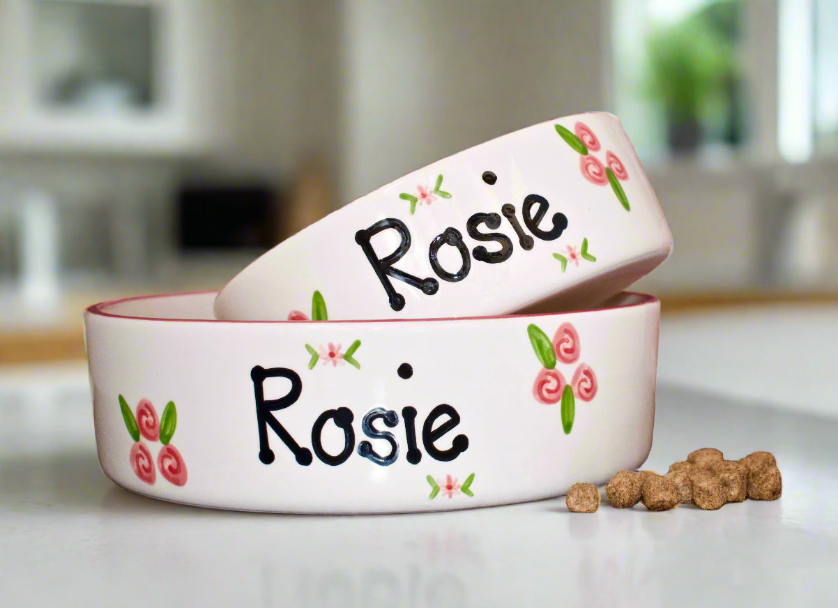 Personalised Straight sided Roses design 2 bowl set