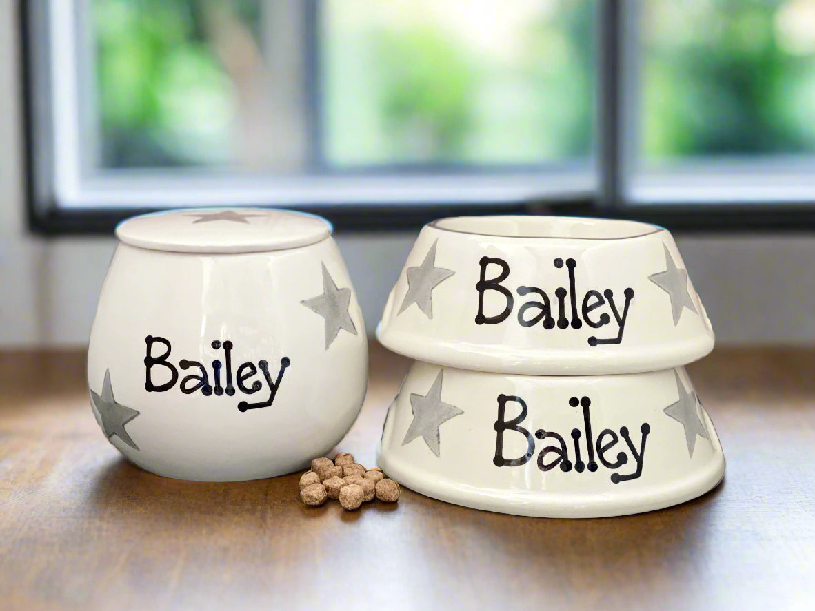 Personalised Slanted Star Print design Treat Jar set