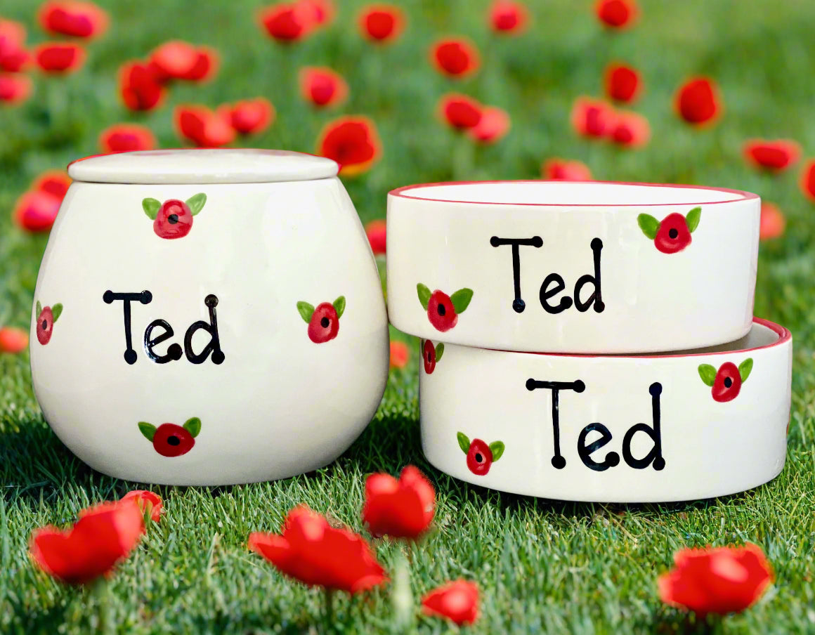 Personalised Straight sided Poppy Design Treat Jar set