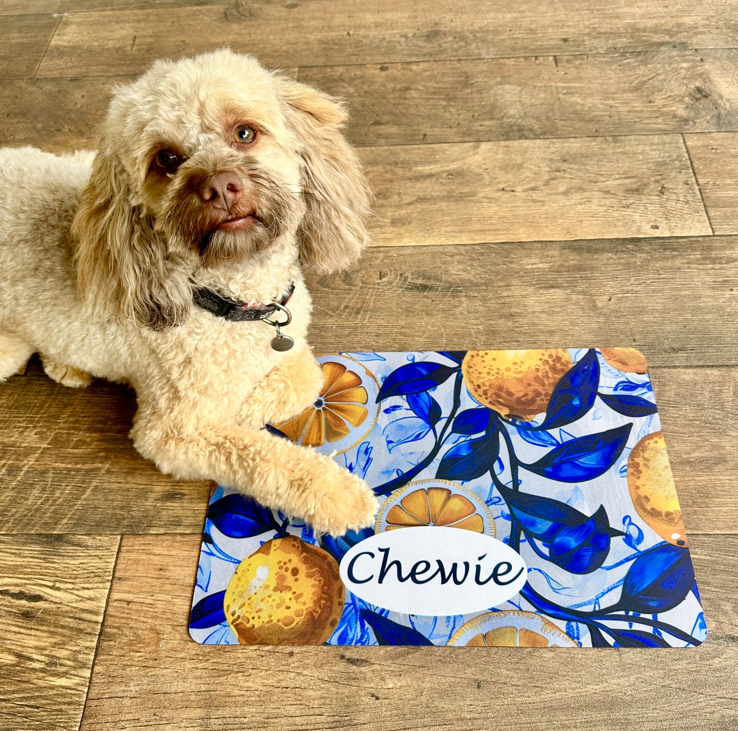 Personalised Pet Bowl Mat Amalfi Coast Inspired