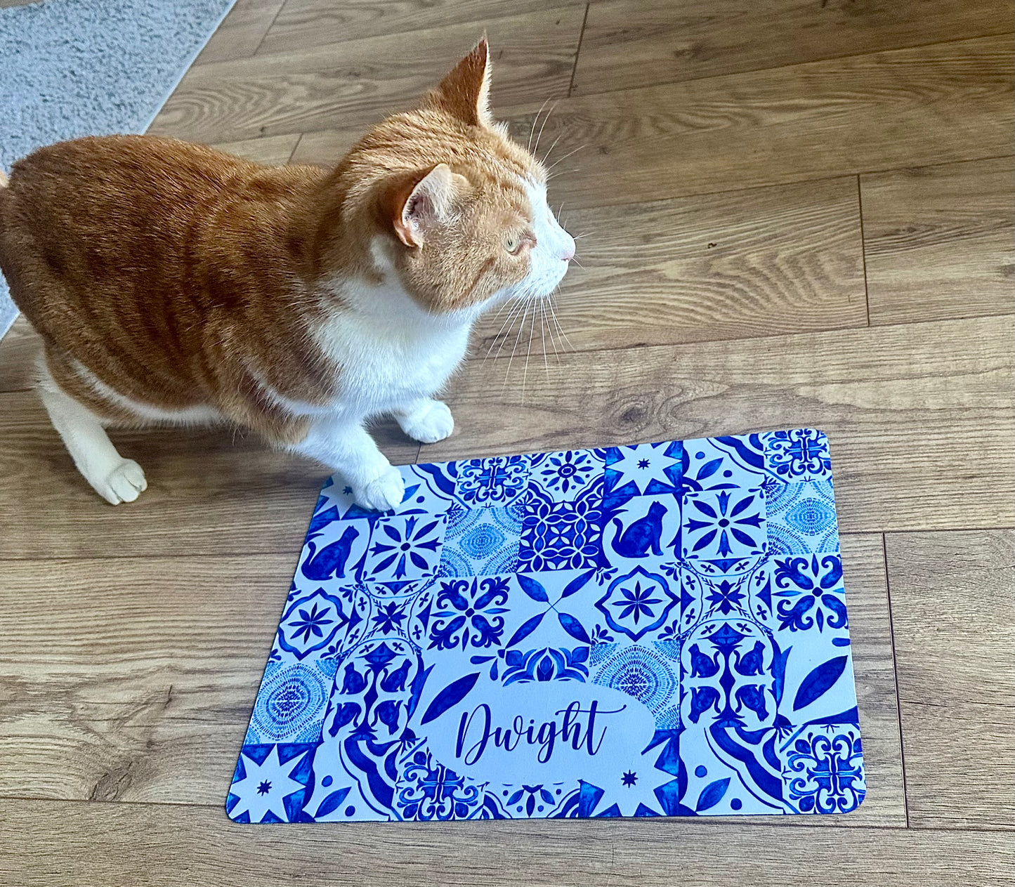Personalised Pet Bowl Mat Mediterranean tile design