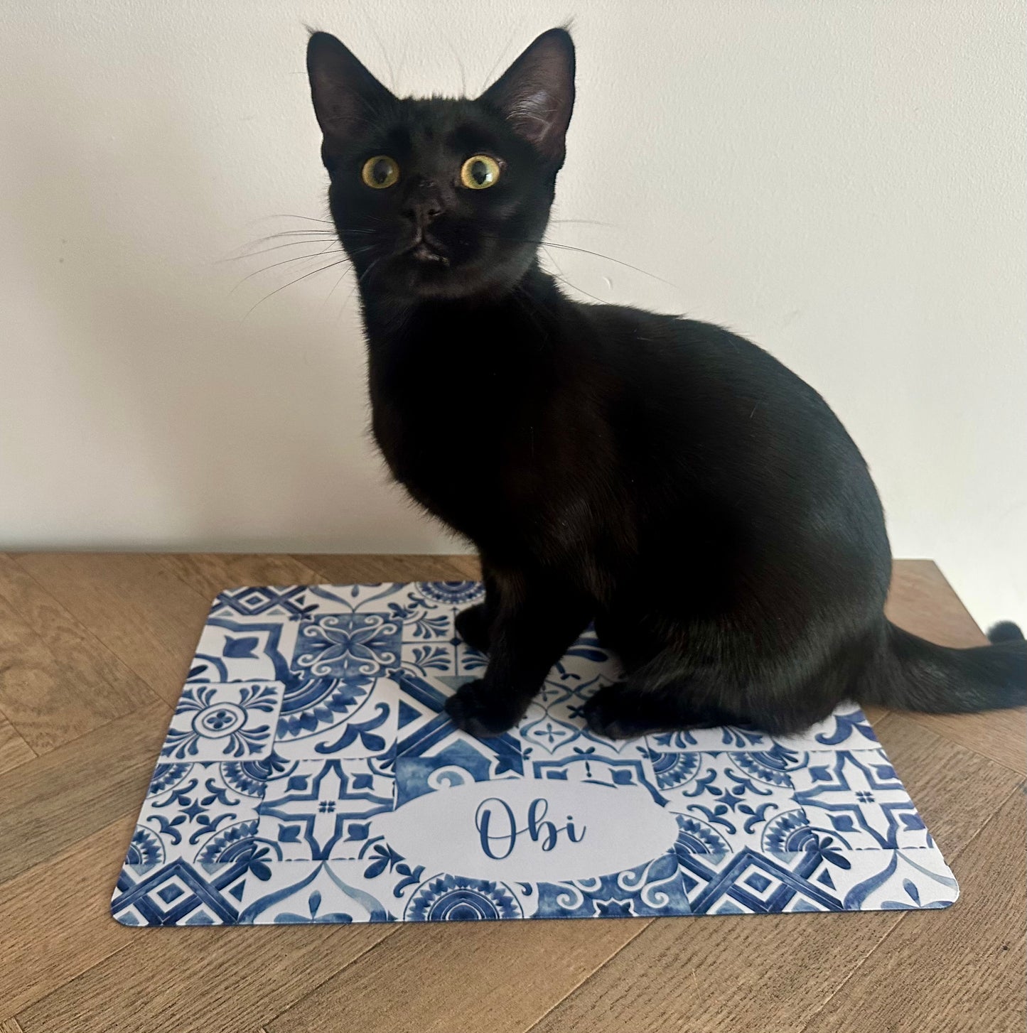 Personalised Pet Bowl Mat Mediterranean tile design