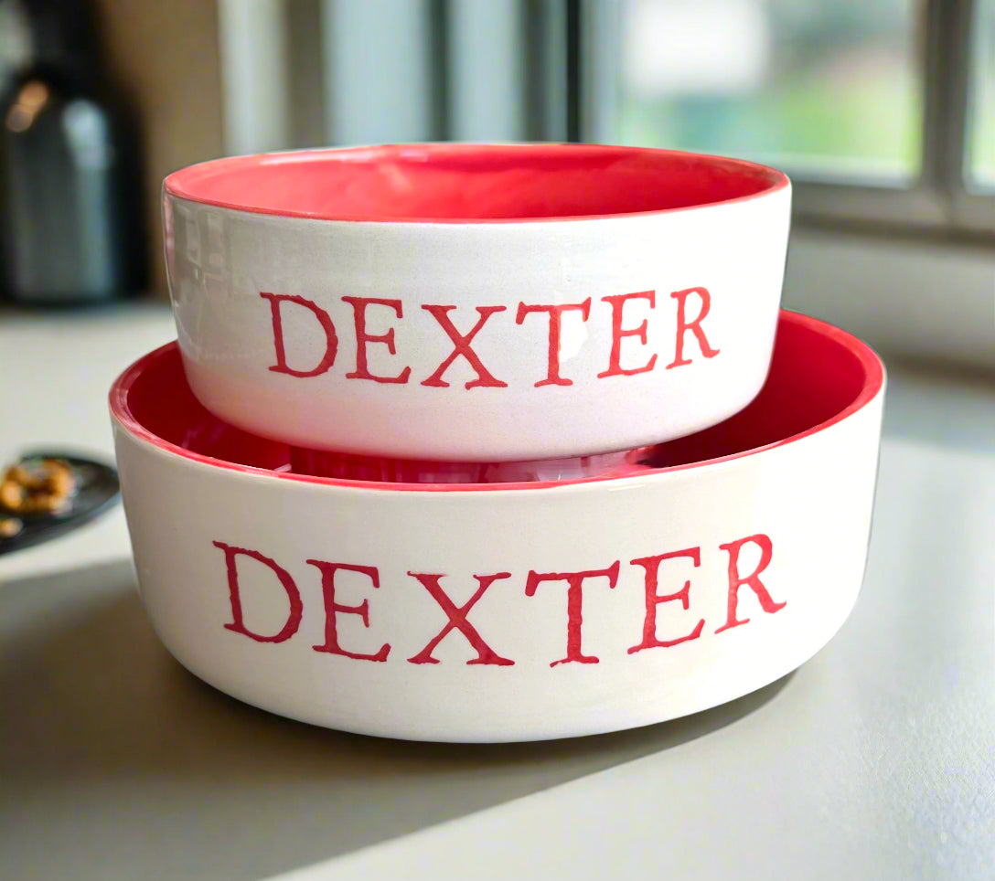 Personalised Straight sided Monochrome Stamp Font design 2 bowl set
