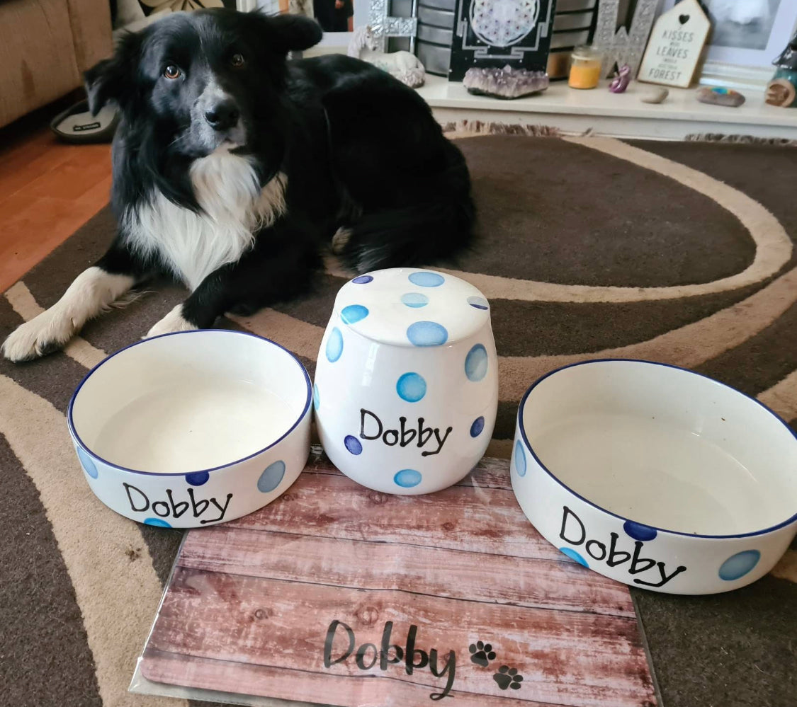 Personalised Pet Bowl Mat Wood Effect Design