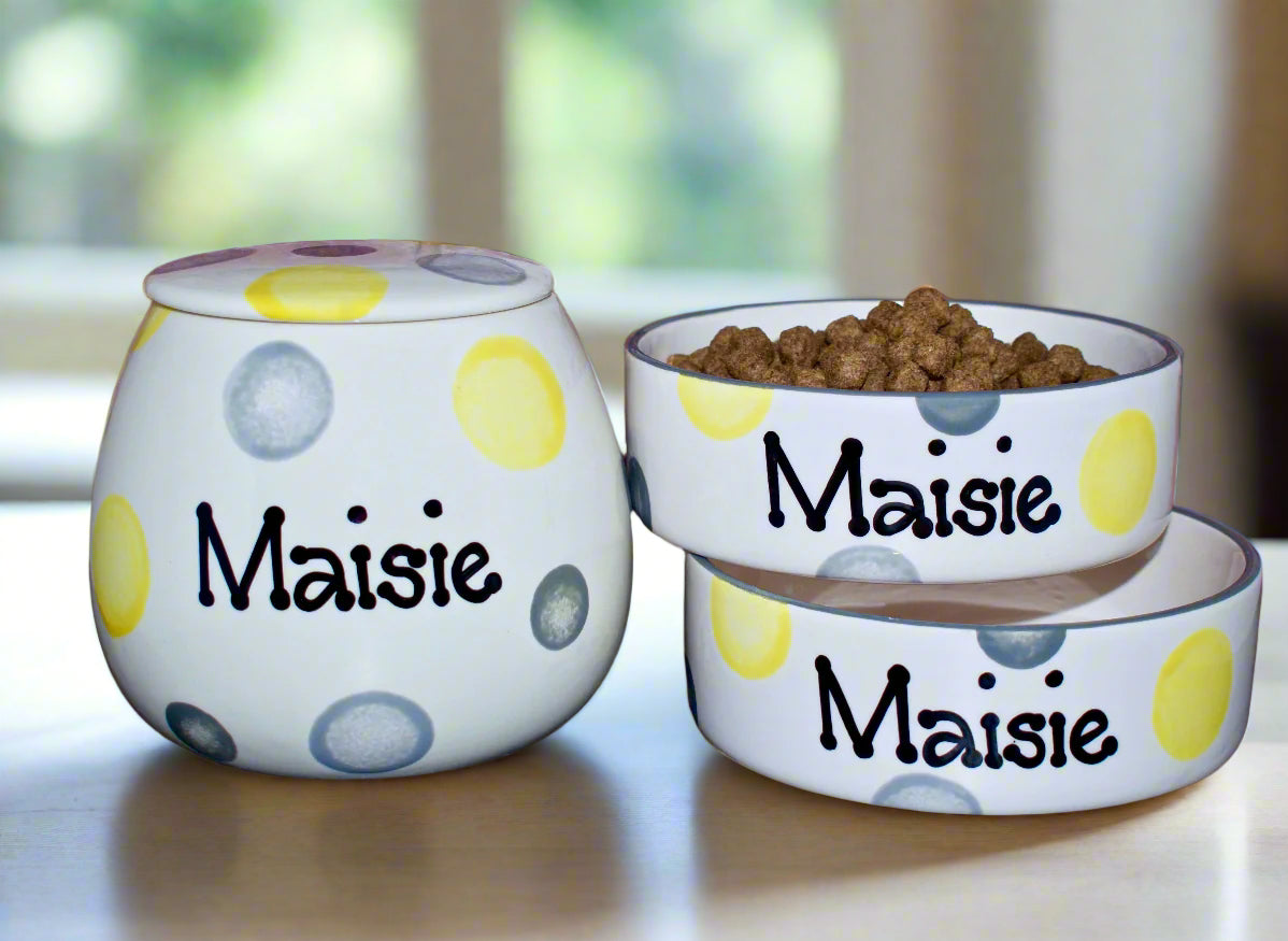 Personalised Straight sided Spotty Design Treat Jar set