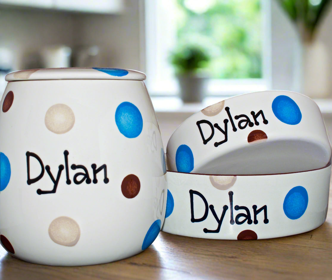 Personalised Straight sided Spotty Design Treat Jar set