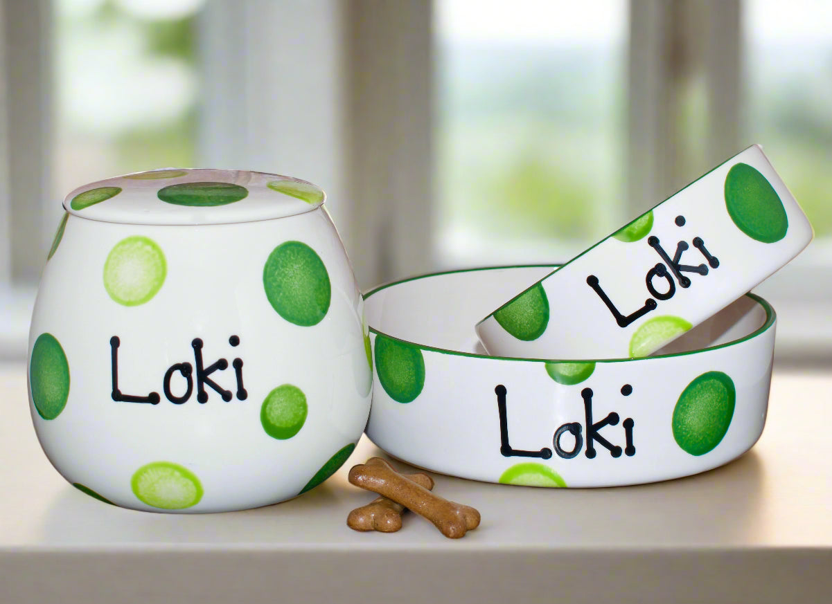 Personalised Straight sided Spotty Design Treat Jar set