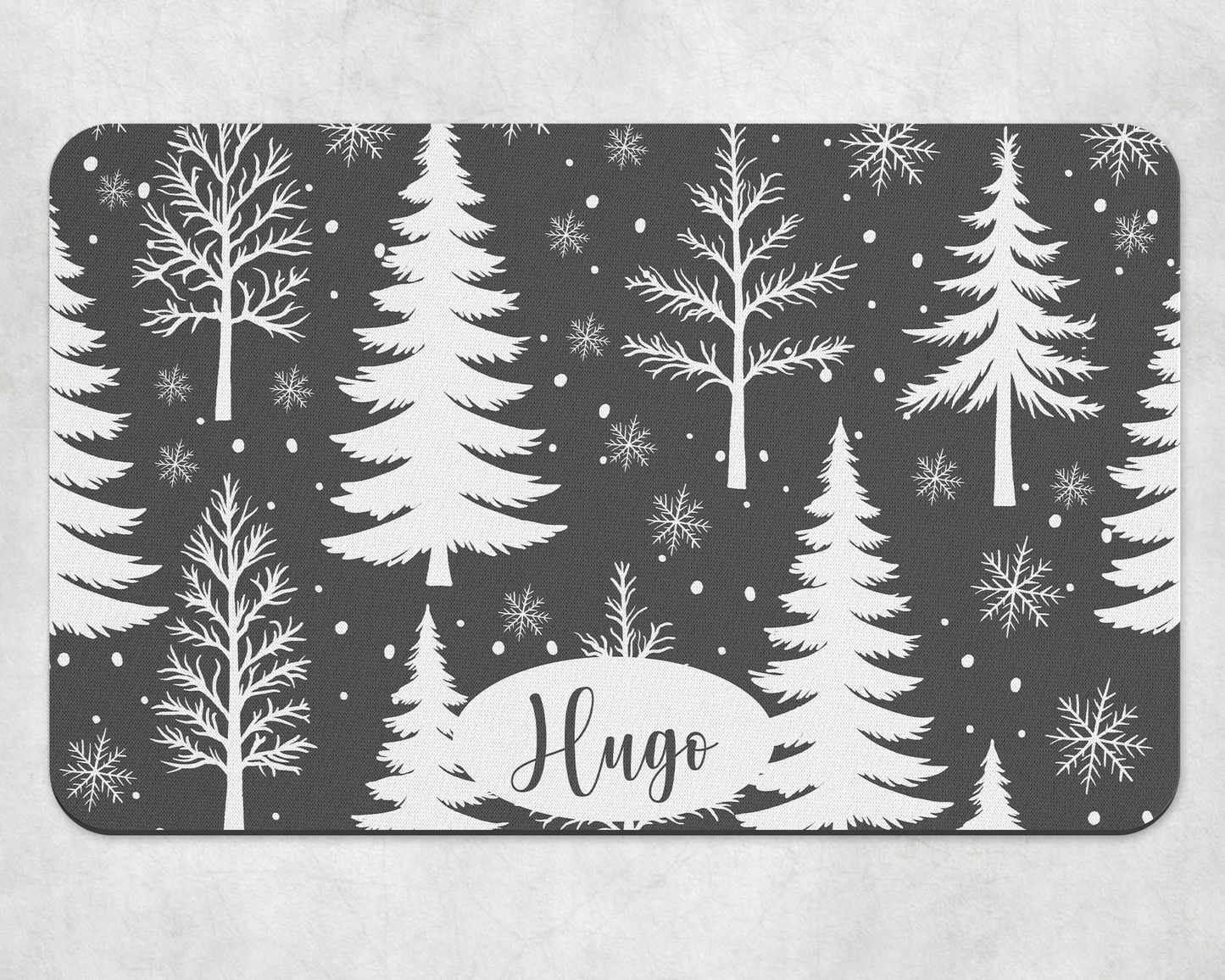 Personalised Pet Bowl Mat Christmas Tree & Snowflakes Design
