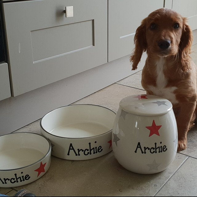 Personalised Straight sided Star Print design Treat Jar set
