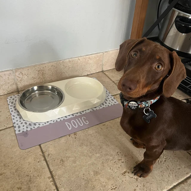 Personalised Pet Bowl Mat Spotty Stripe Design