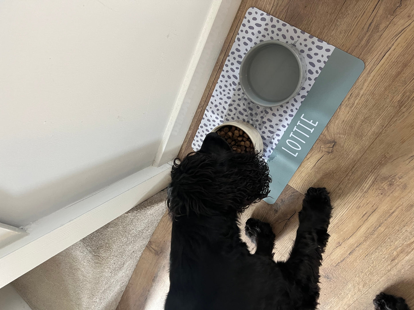 Personalised Pet Bowl Mat Spotty Stripe Design