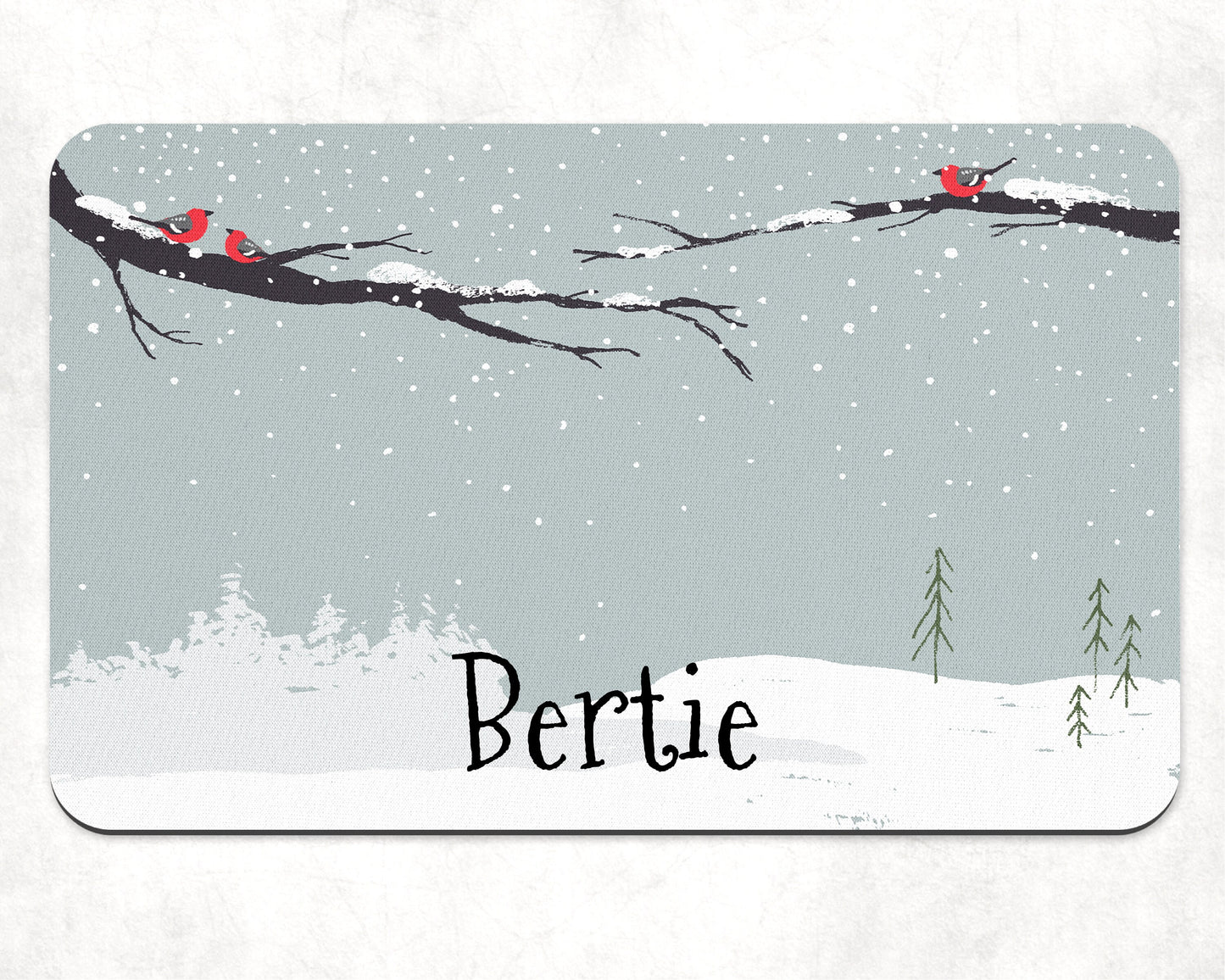 Personalised Pet Bowl Mat Christmas Scene with Robin Design