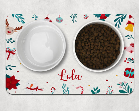 Personalised Pet Bowl Mat Christmas Design