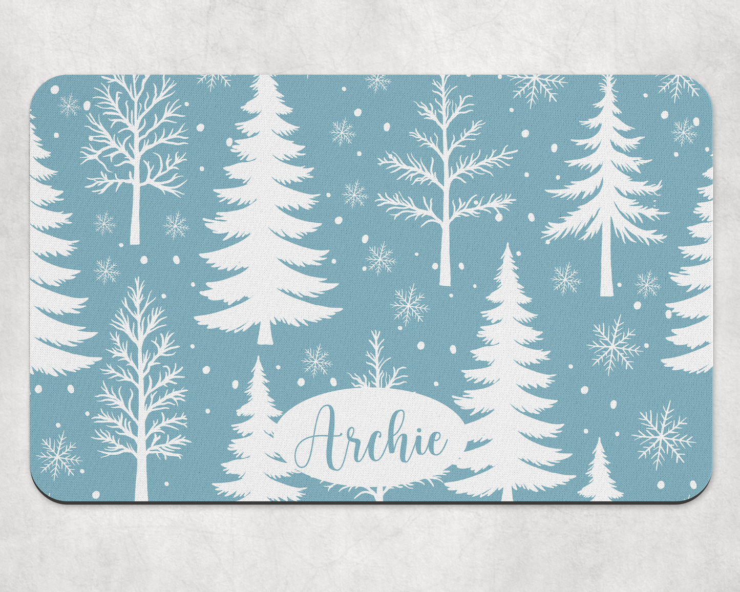 Personalised Pet Bowl Mat Christmas Tree & Snowflakes Design