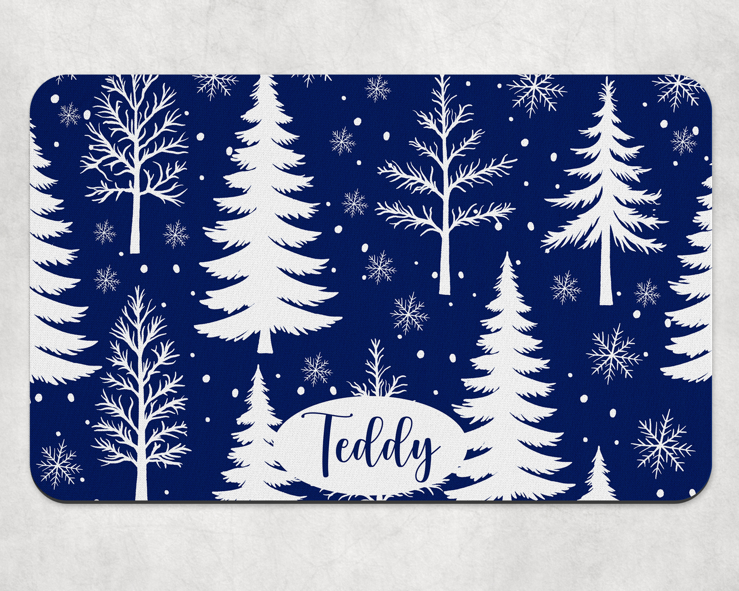 Personalised Pet Bowl Mat Christmas Tree & Snowflakes Design