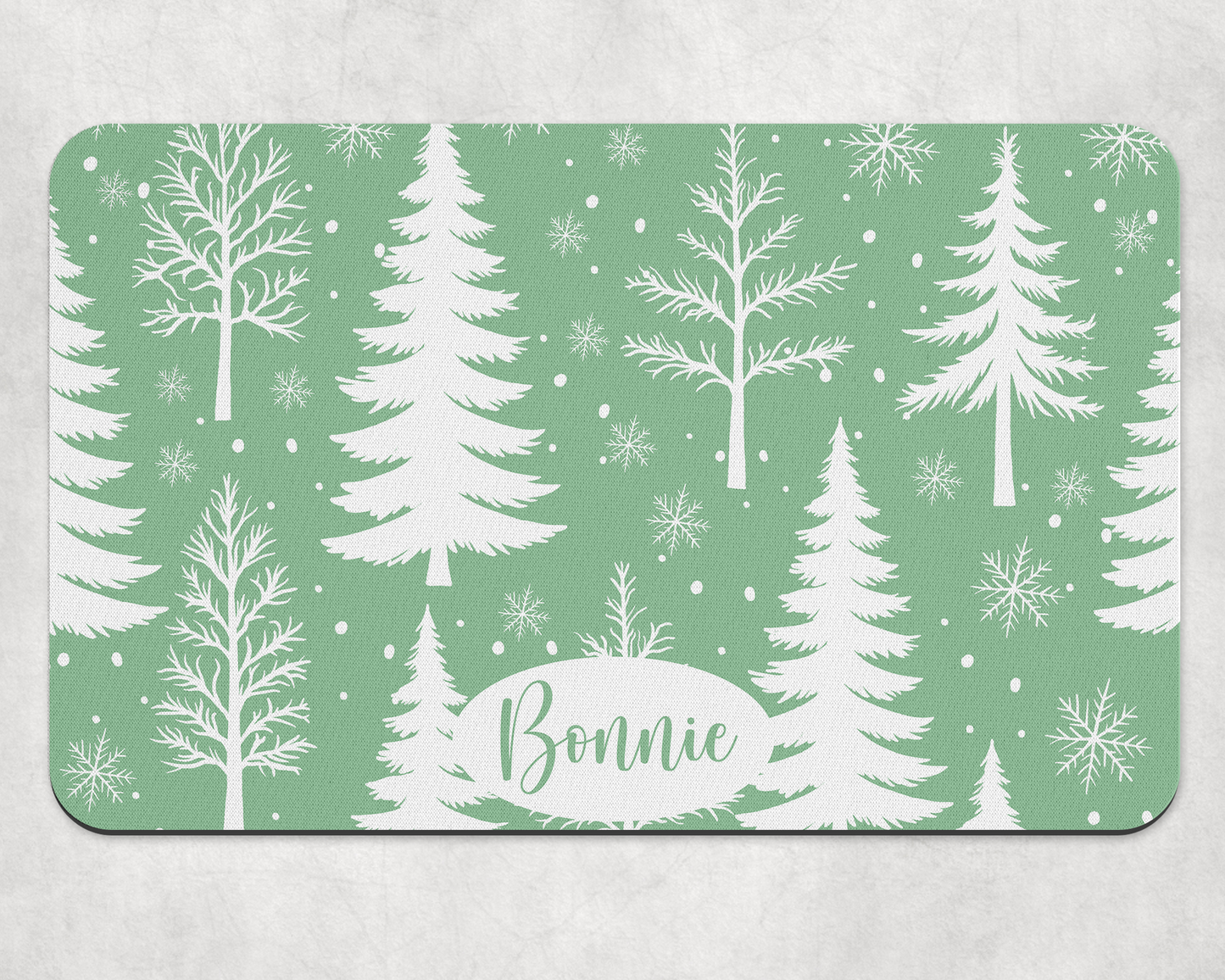 Personalised Pet Bowl Mat Christmas Tree & Snowflakes Design