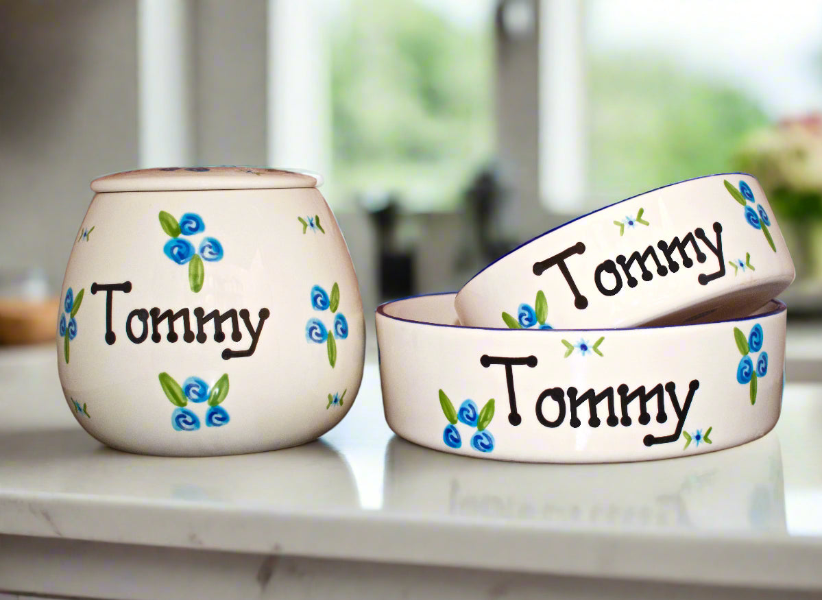 Personalised Straight sided Roses design Treat Jar set