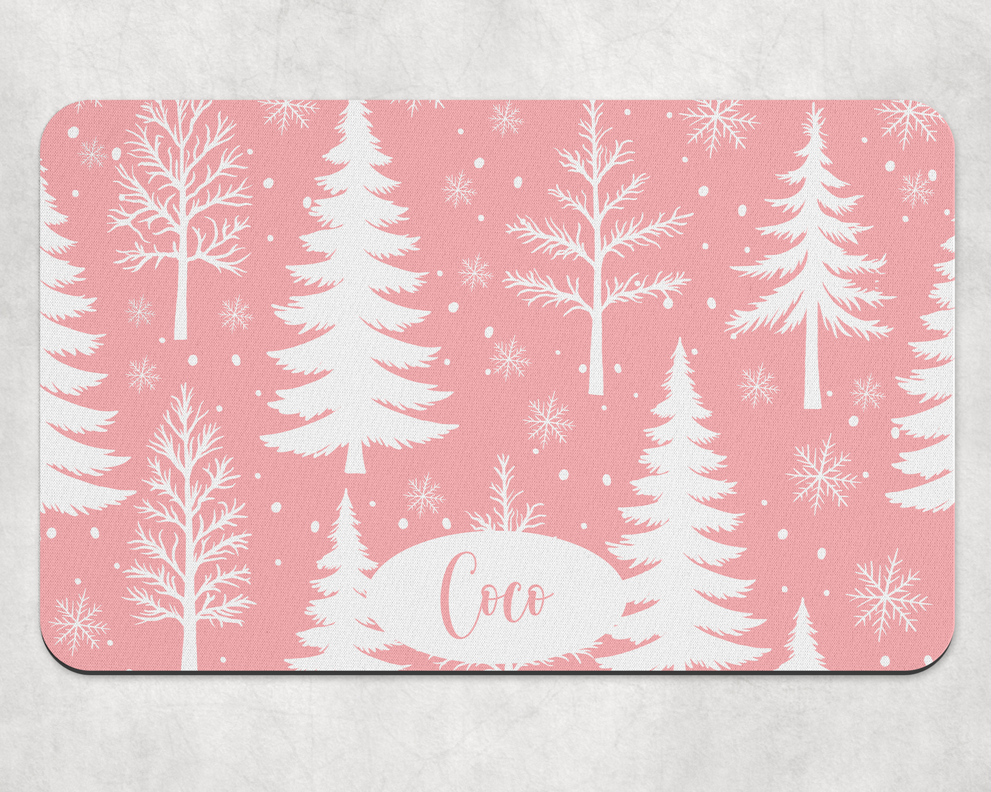 Personalised Pet Bowl Mat Christmas Tree & Snowflakes Design