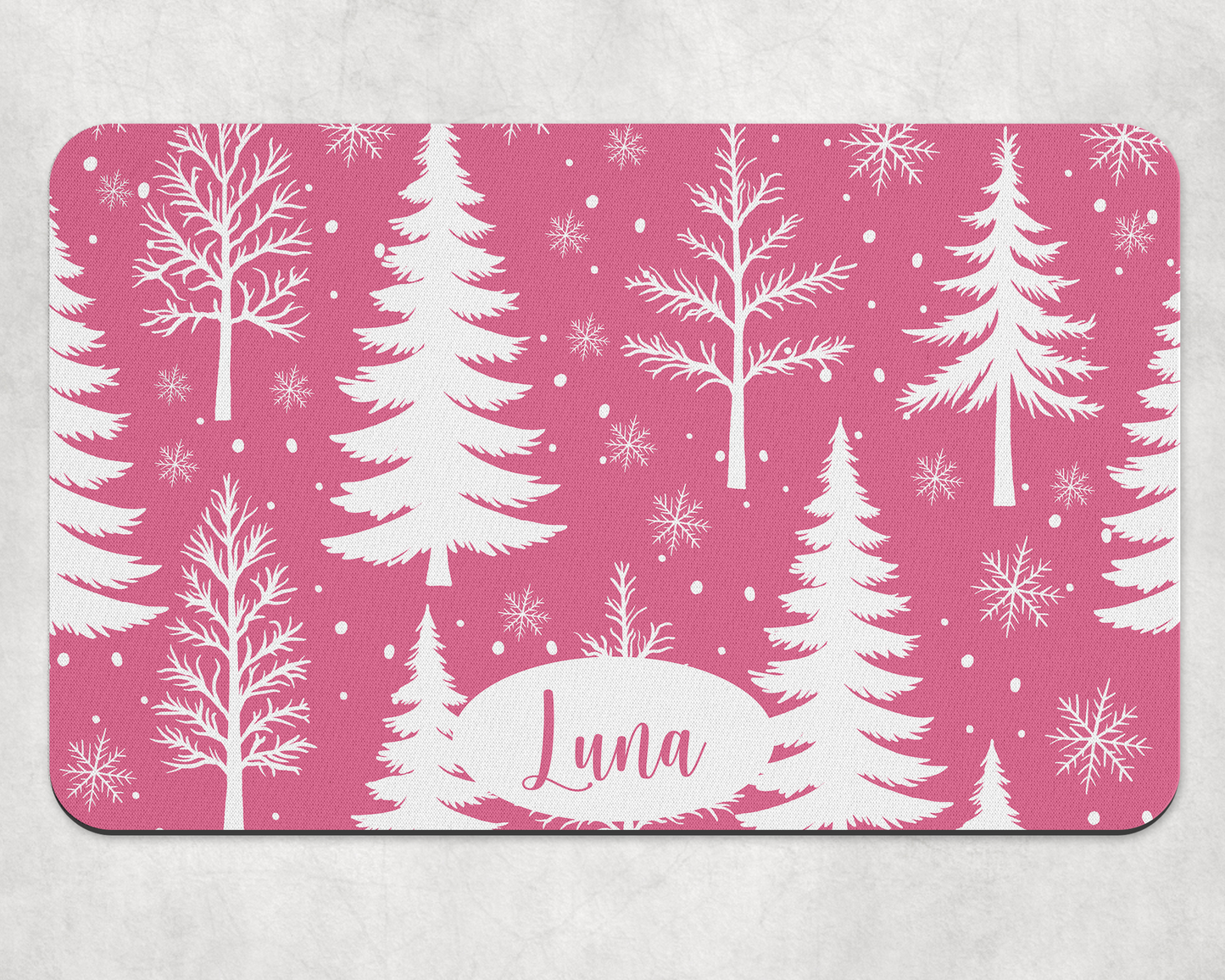Personalised Pet Bowl Mat Christmas Tree & Snowflakes Design