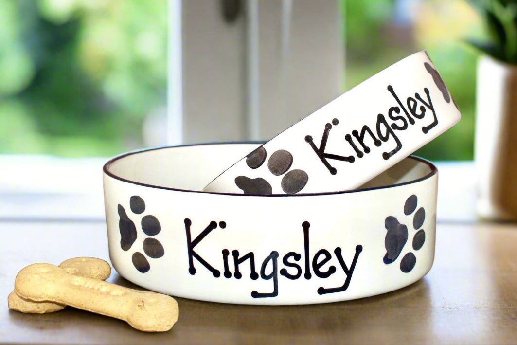 Personalised Straight sided Paw Print design 2 bowl set