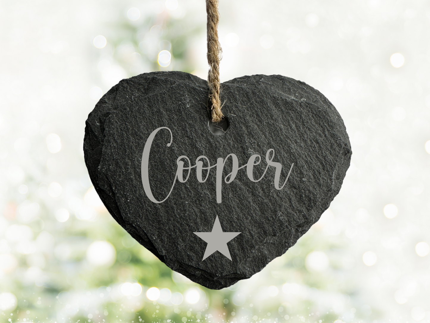 Personalised Small Slate Hanging Christmas heart Decoration