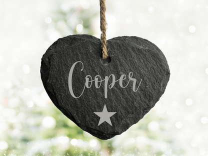 Personalised Small Slate Hanging Christmas heart Decoration
