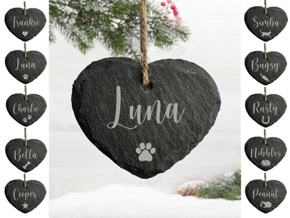 Personalised Small Slate Hanging Christmas heart Decoration