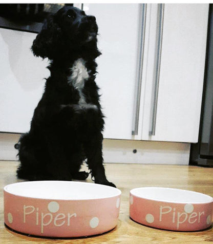Personalised Straight sided Polka design 2 bowl set