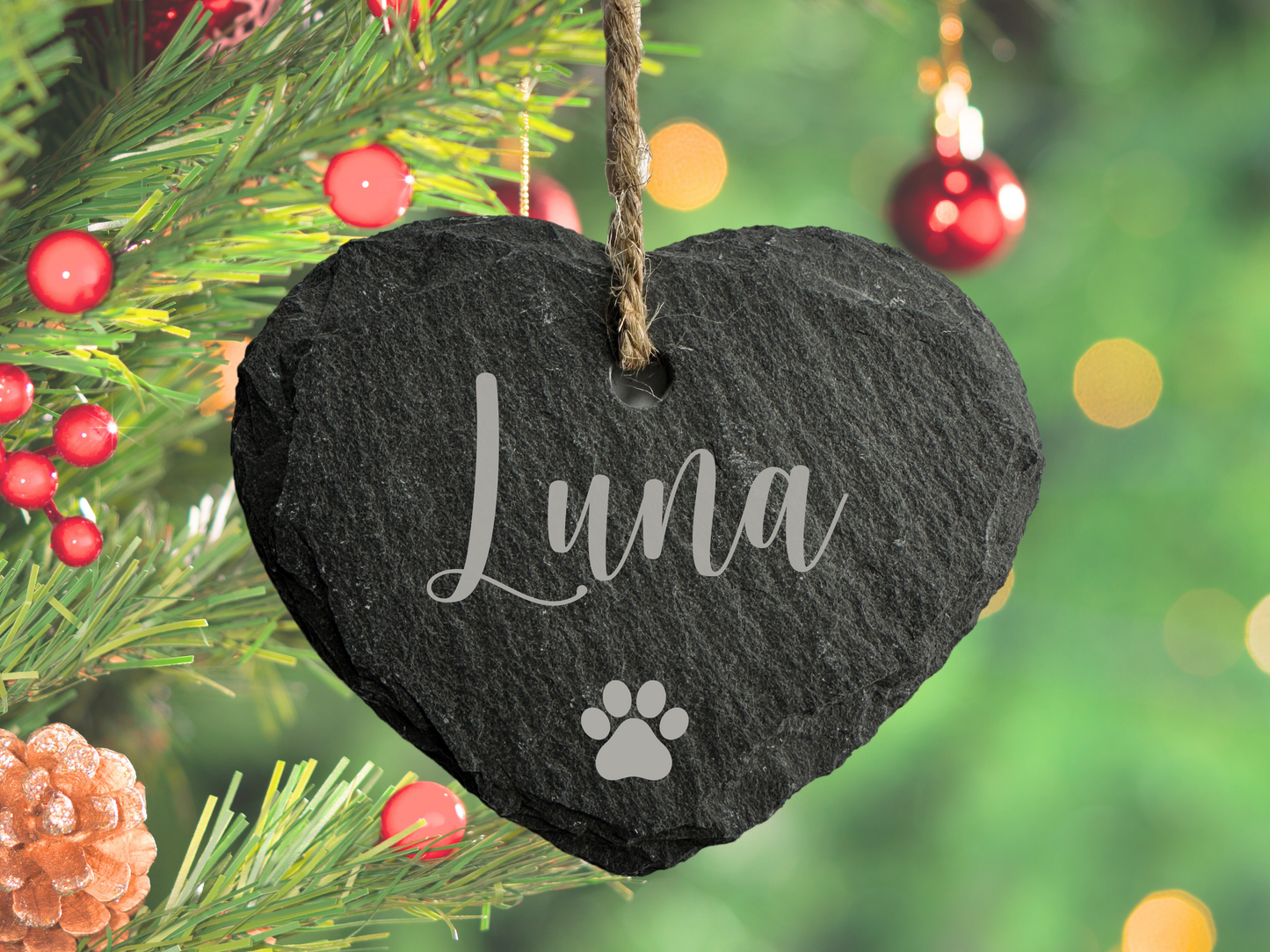 Personalised Small Slate Hanging Christmas heart Decoration