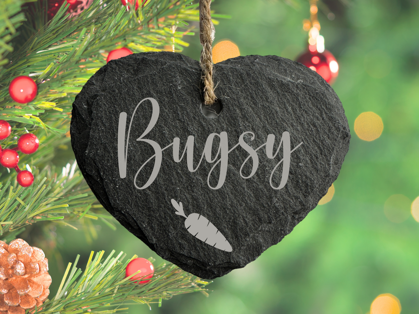 Personalised Small Slate Hanging Christmas heart Decoration