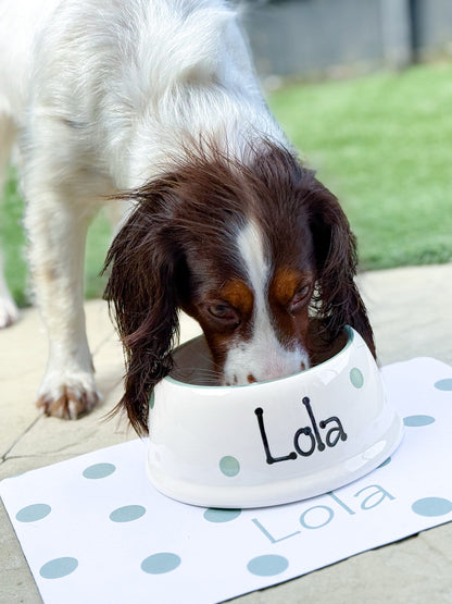 Personalised Slanted Polka Dot bowl and polka mat set