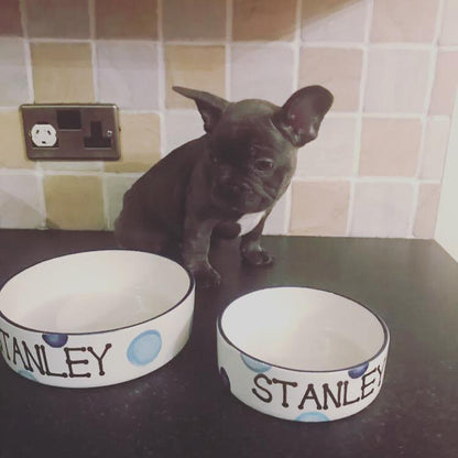 Personalised Straight sided Spotty design 2 bowl set