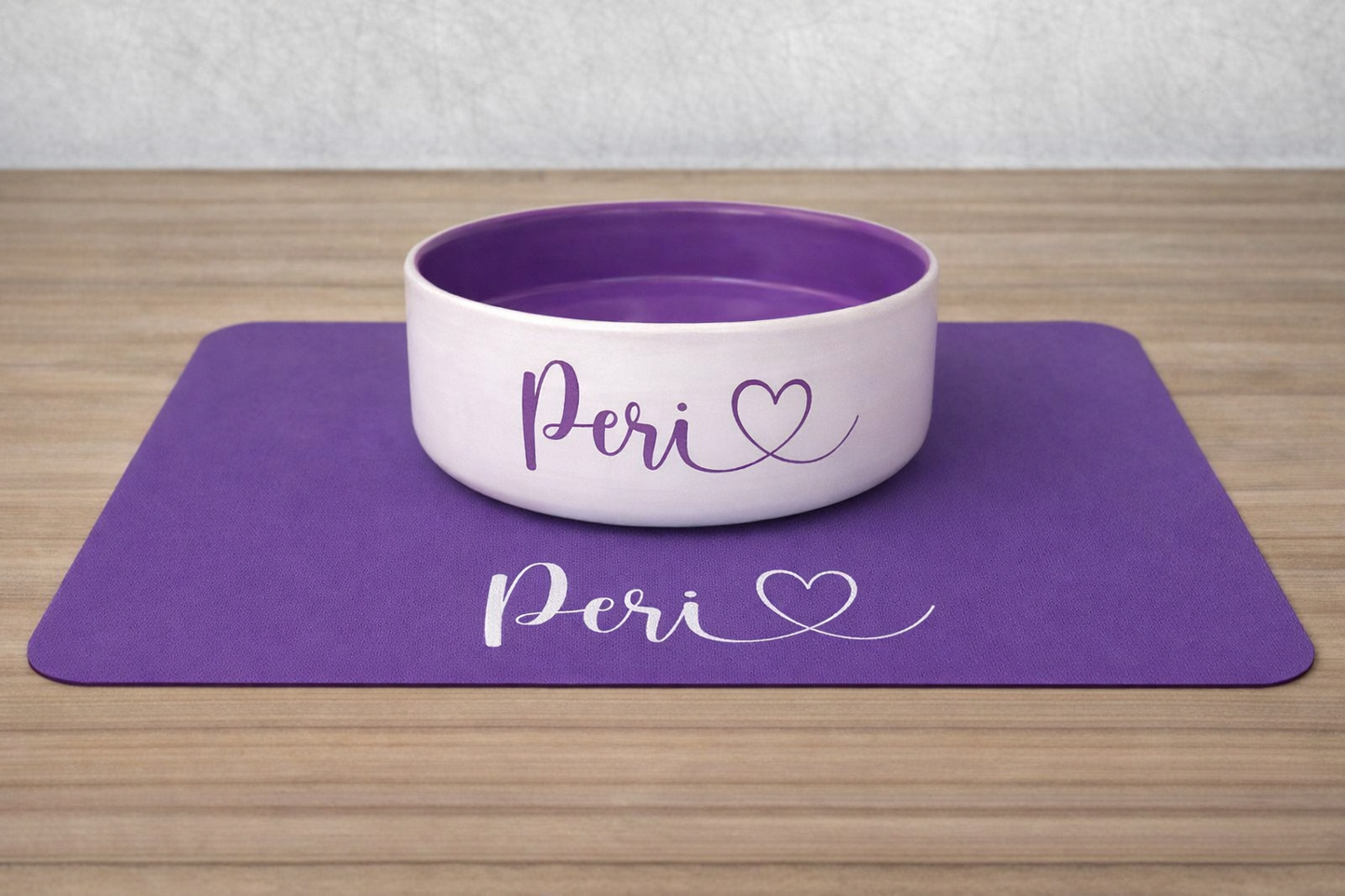 Personalised Straight Sided Monochrome Heart Font bowl and mat set