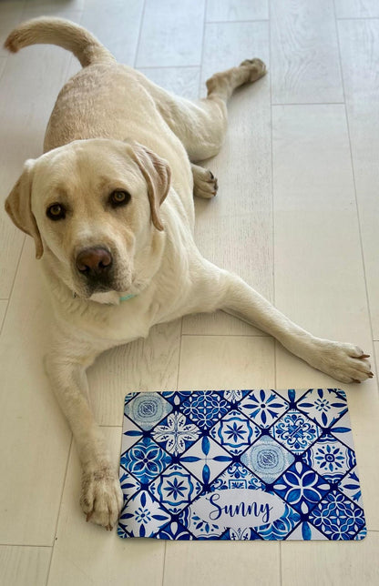 Personalised Pet Bowl Mat Mediterranean tile design